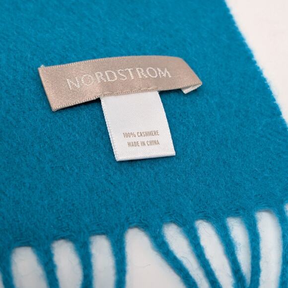 Nordstrom 100% Cashmere Fringe Scarf in a rich teal blue - Picture 2 of 7